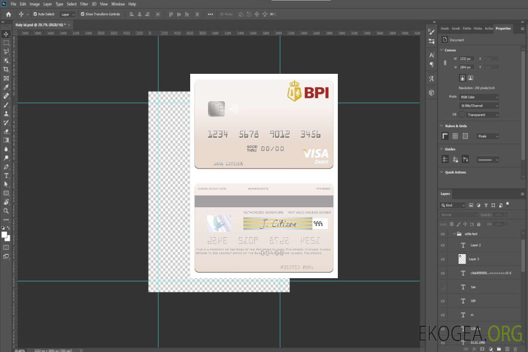 Carte de débit visa de la Banque des îles Philippines des Philippines template